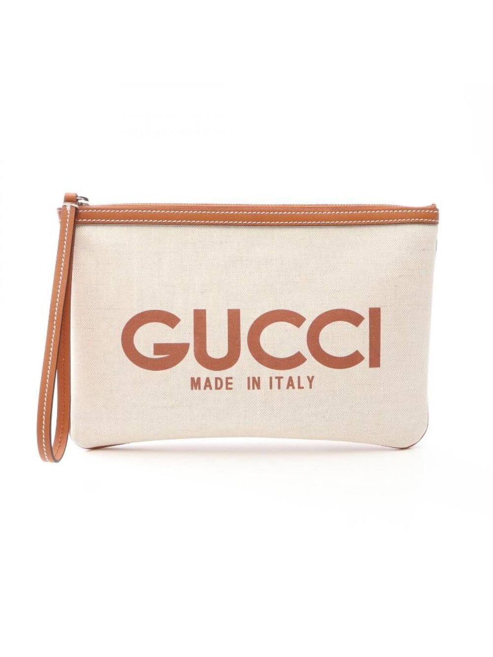 Gucci Clutch Logo Beige Brown Canvas Leather